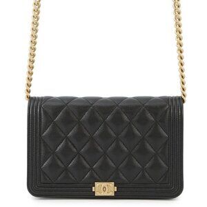 CHANEL Boy Chanel Chain Wallet Calfskin Black AP1117